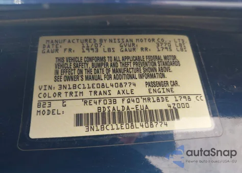 2008 Nissan Versa 1.8S from USA, damaged, VIN 3N1BC11E08L408774